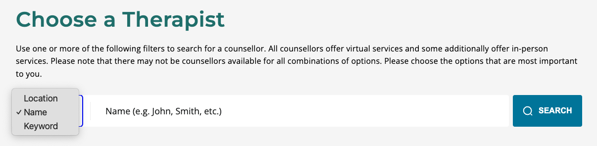 This image shows the Name, Location, and Keyword dropdown button